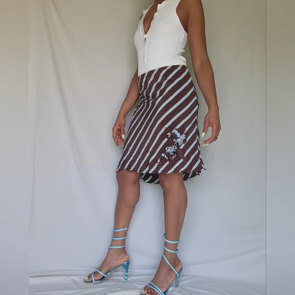 Sunny Leigh Baby blue and brown striped skirt - Picture 3 of 11